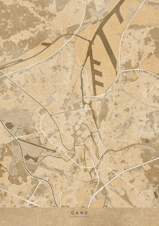 Poster Map of Ghent (Belgium) in sepia vintage style