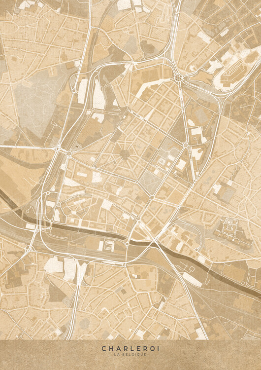 Poster Map of Charleroi (Belgium) in sepia vintage style