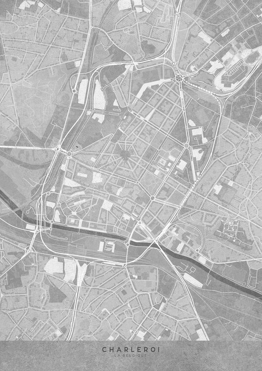 Poster Map of Charleroi (Belgium) in gray vintage style