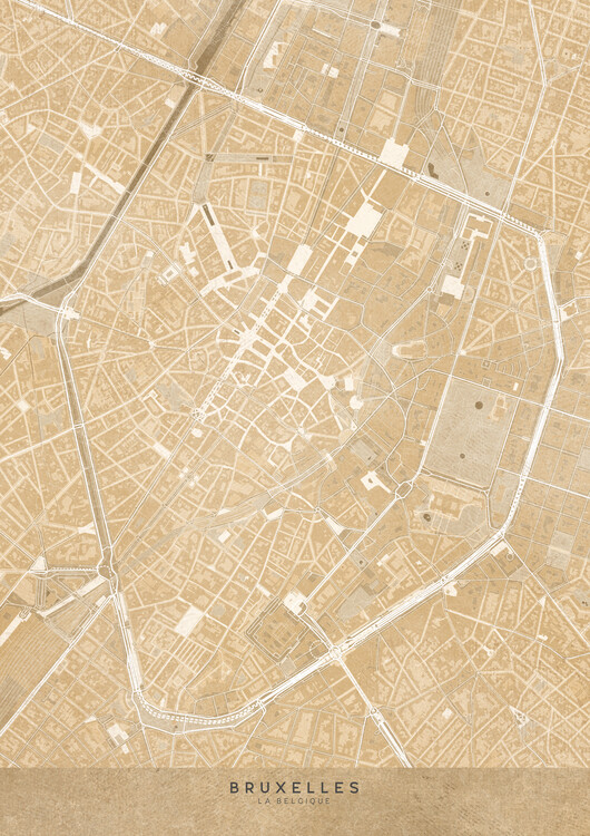 Plakat Map of Brussels (Belgium) in sepia vintage style