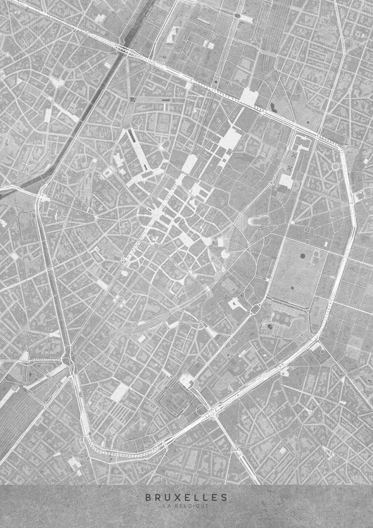 Plakat Map of Brussels (Belgium) in gray vintage style