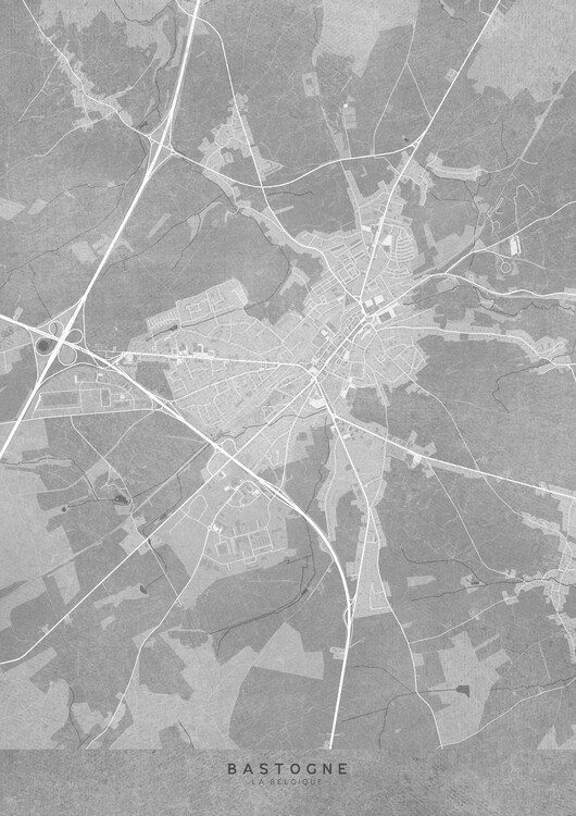 Poster Map of Bastogne (Belgium) in gray vintage style