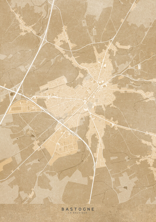 Poster Map of Bastogne (Belgium) in sepia vintage style