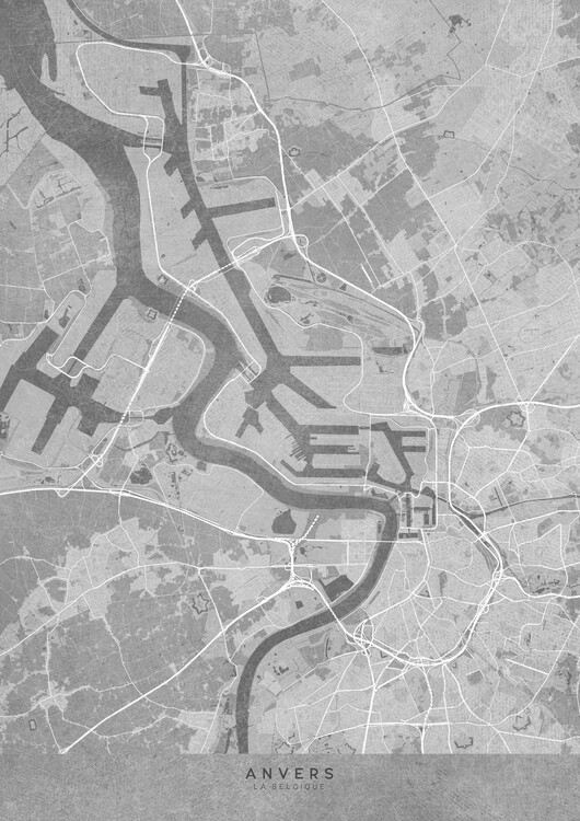 Plakát Map of Antwerp (Belgium) in gray vintage style