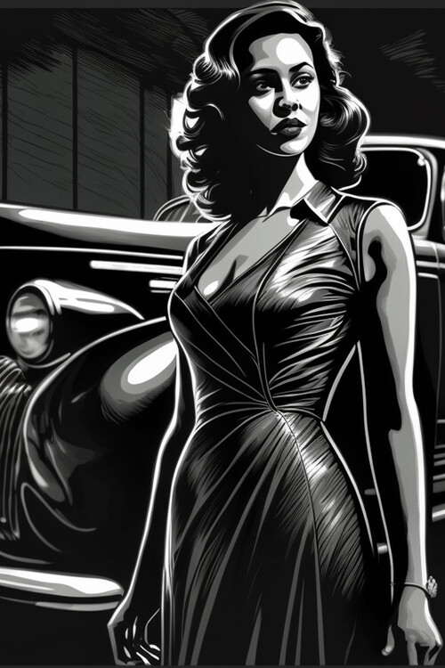 Poster Lady Boss Noir Film, L.A. Noir Poster, Black & White Woman