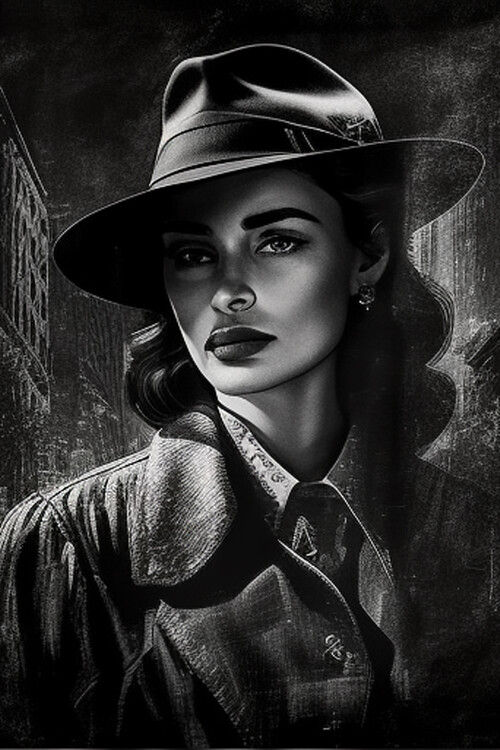 Poster Vintage Black and White Woman With Fedora