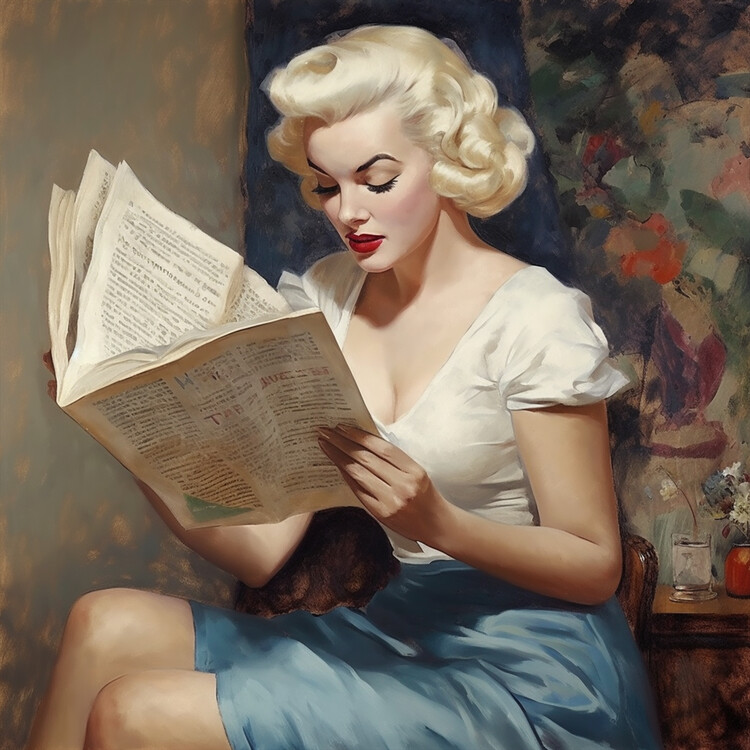 Poster Marilyn Monroe Reading Classic Painting