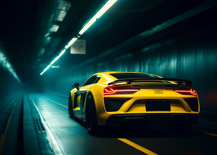 Poster Yellow car back