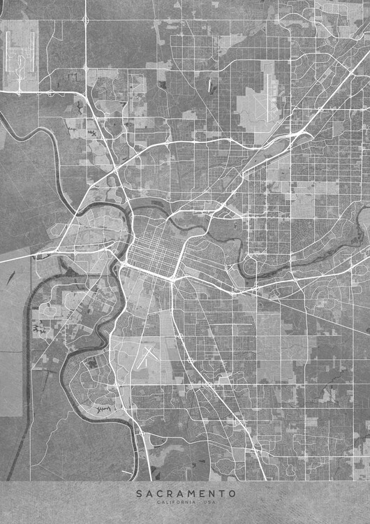 Juliste Map of Sacramento (CA, USA) in gray vintage style