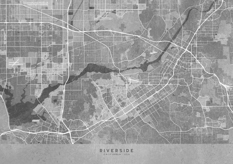 Juliste Map of Riverside (CA, USA) in gray vintage style