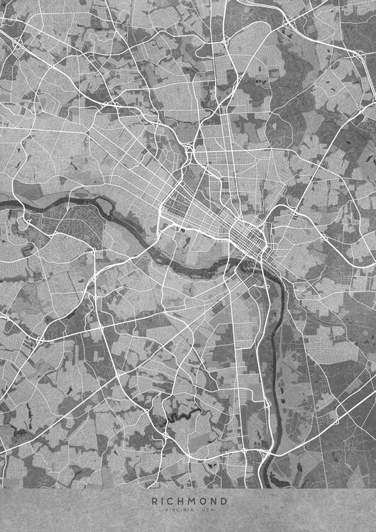 Juliste Map of Richmond (VA, USA) in gray vintage style