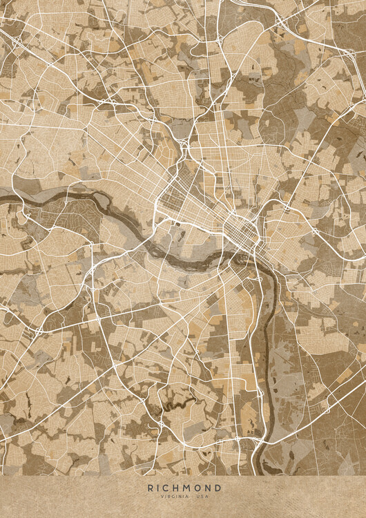 Juliste Map of Richmond (VA, USA) in sepia vintage style