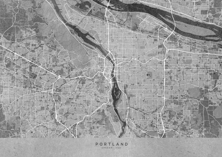 Juliste Map of Portland (OR, USA) in gray vintage style