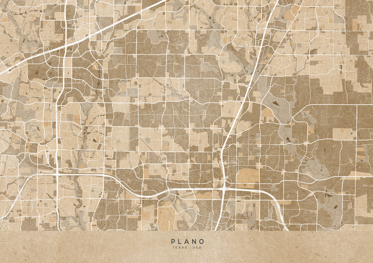 Juliste Map of Plano (TX, USA) in sepia vintage style