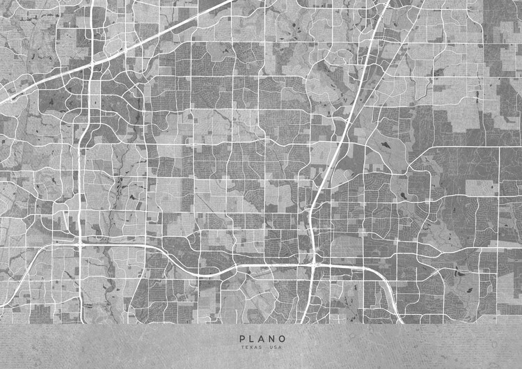 Juliste Map of Plano (TX, USA) in gray vintage style