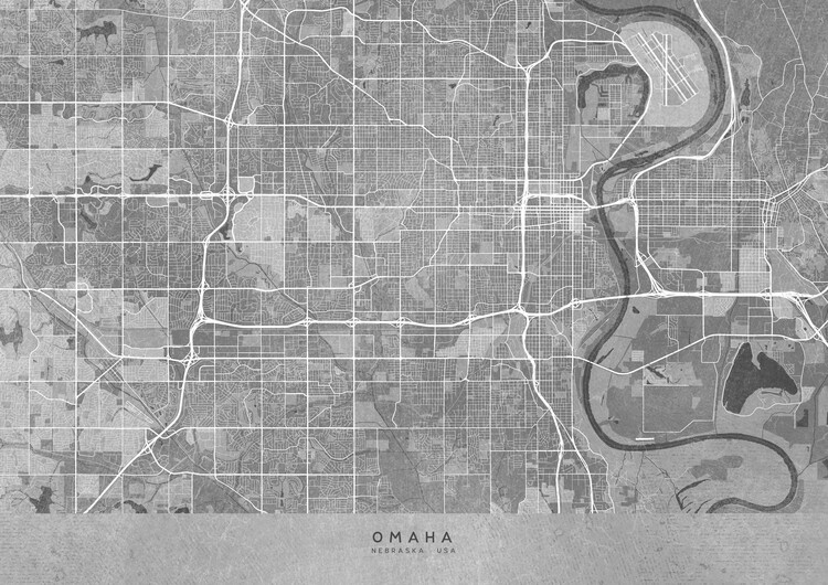 Juliste Map of Omaha (NE, USA) in gray vintage style