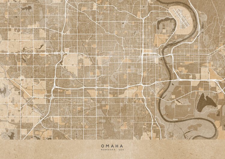 T-shirt Map of Omaha (NE, USA) in gray vintage style