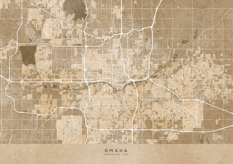 Juliste Map of Oklahoma City (OK, USA) in sepia vintage style