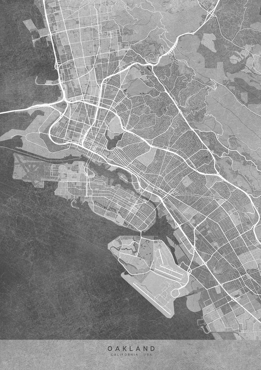 Juliste Map of Oakland (CA, USA) in gray vintage style