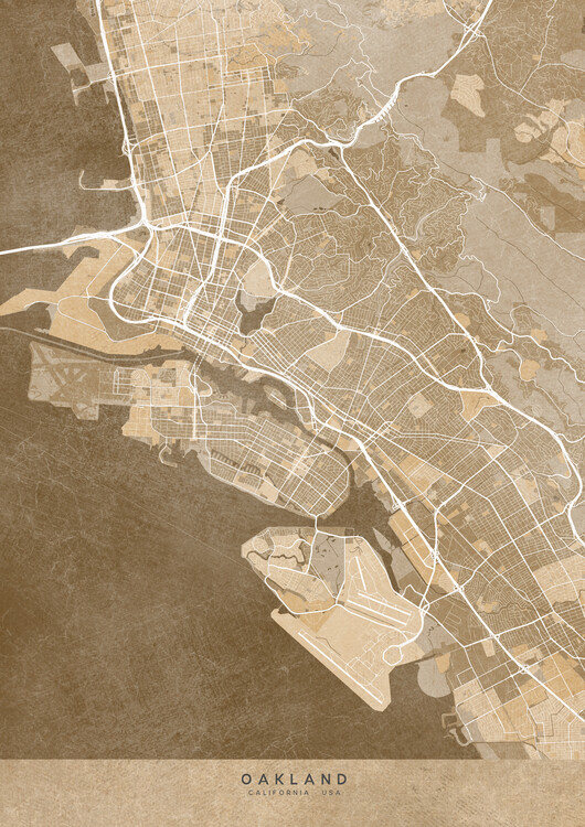 Poster Map of Oakland (CA, USA) in sepia vintage style