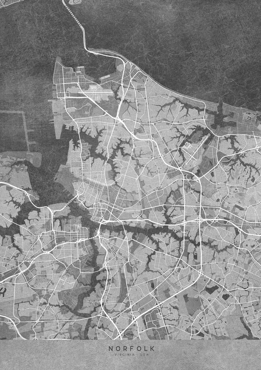 Poster Map of Norfolk (VA, USA) in gray vintage style