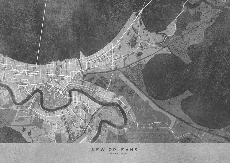 Poster Map of New Orleans (LA, USA) in gray vintage style