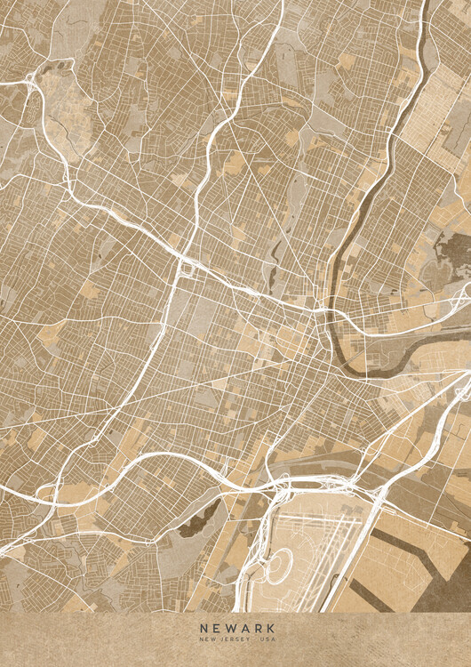 Poster Map of Newark (NJ, USA) in sepia vintage style