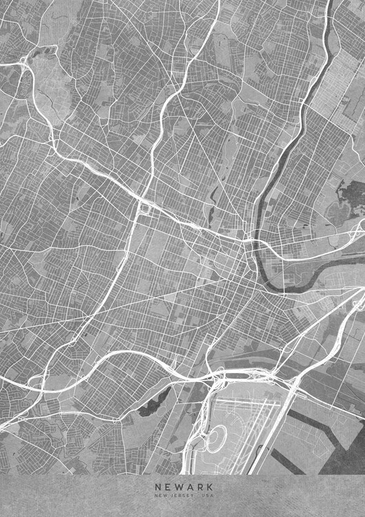 Poster Map of Newark (NJ, USA) in gray vintage style
