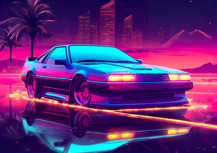 Plakat Vaporwave Car Neon