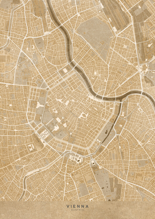 Poster Map of Vienna (Austria) in sepia vintage style