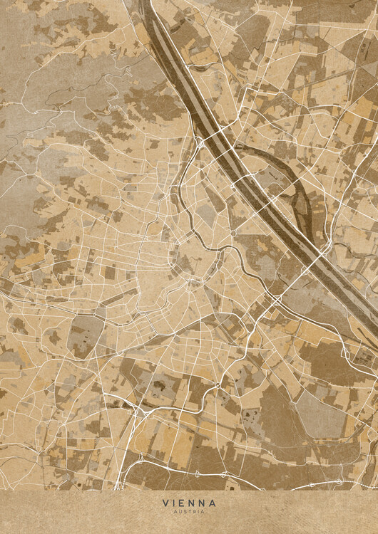 Poster Map of Vienna (Austria) in sepia vintage style II