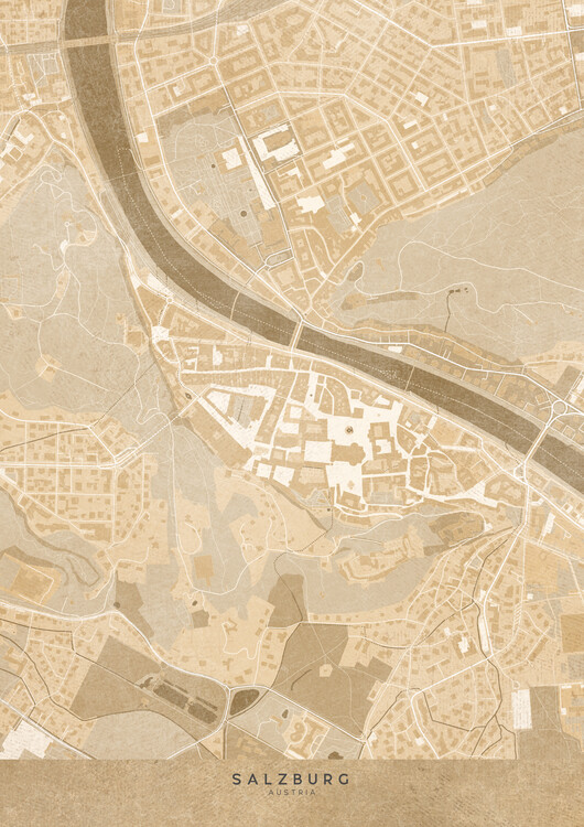 Poster Map of Salzburg (Austria) in sepia vintage style