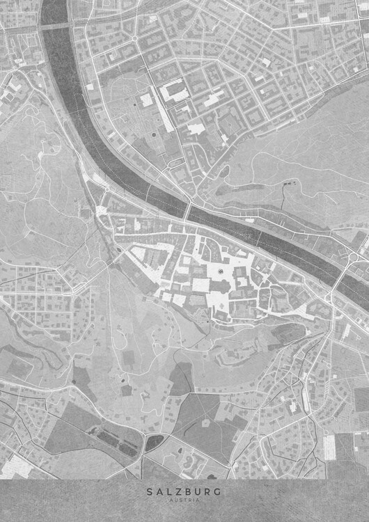 Poster Map of Salzburg (Austria) in gray vintage style