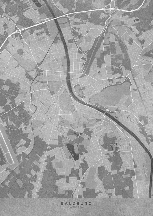 Poster Map of Salzburg (Austria) in gray vintage style II