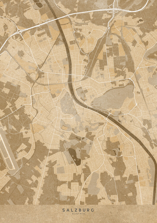 Poster Map of Salzburg (Austria) in sepia vintage style II