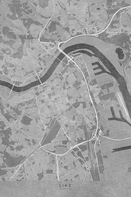Плакат Map of Linz (Austria) in gray vintage style