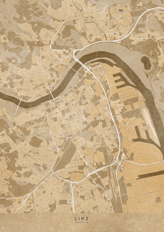 Плакат Map of Linz (Austria) in gray vintage style