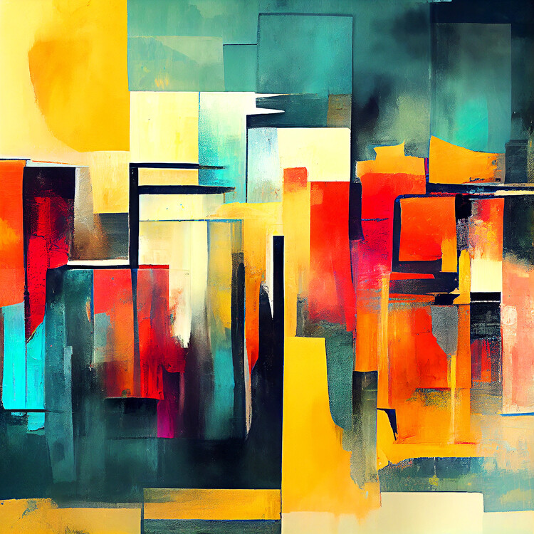 Poster Abstract canvas painting in warm colors, wall art prints