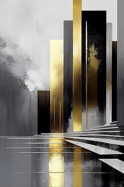 Poster Abstract Canvas Gray & Golden Effect, Gold wall art prints