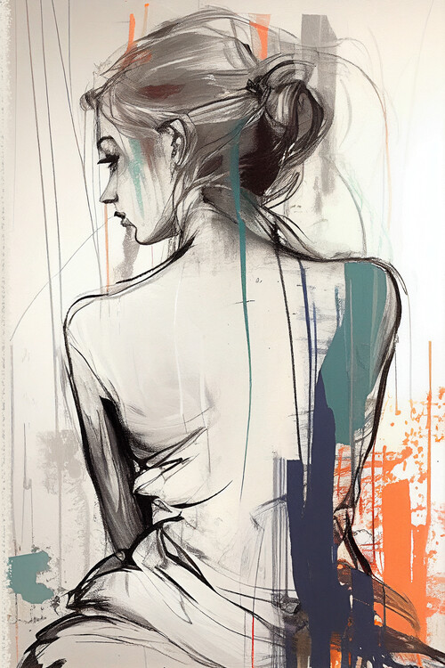 Poster Beautiful Girl back paintings, Vertical canvas wall prints