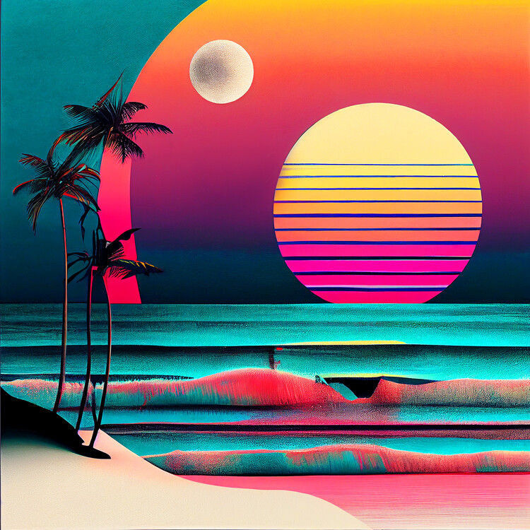 Poster Abstract Palm Sunset On The Beach, Sea & Waves art prints