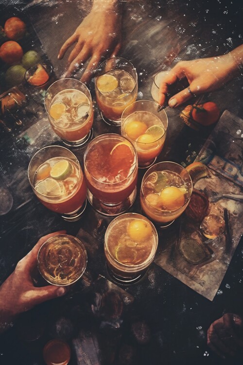 Poster Vintage Bar Illustration, Alcohol and Cocktail Painting