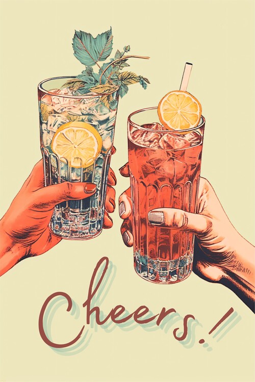 Poster Cheers! Retro Cocktail Summer Alcohol Poster