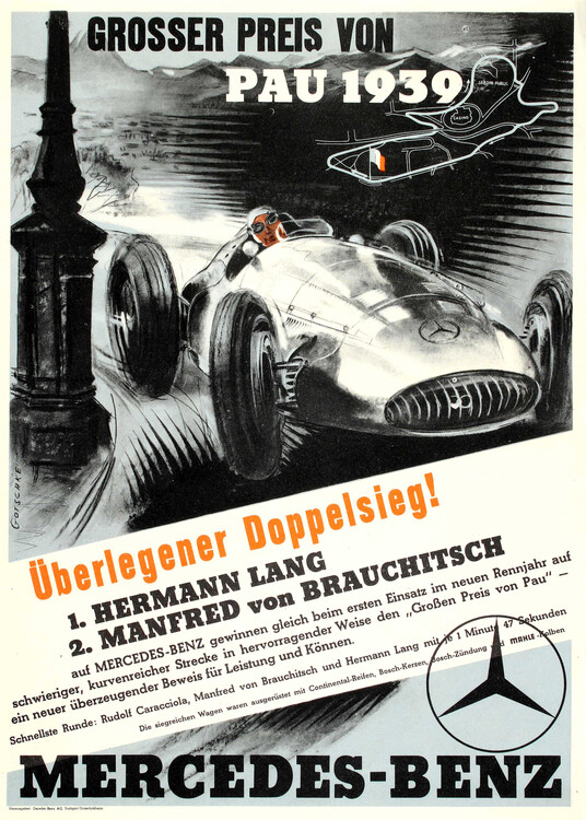 Plakat Mercedes Benz Grosser Preis von Pau 1939 Grand Prix Pau 1939