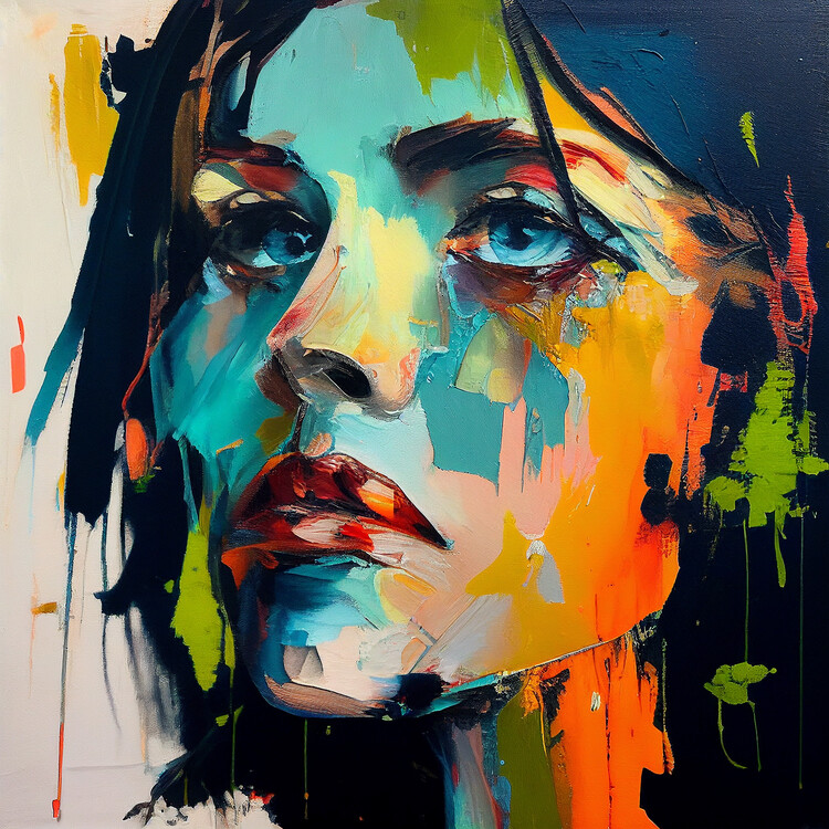 Poster Expressive Woman face in Oil Painting, Abstract Portrait