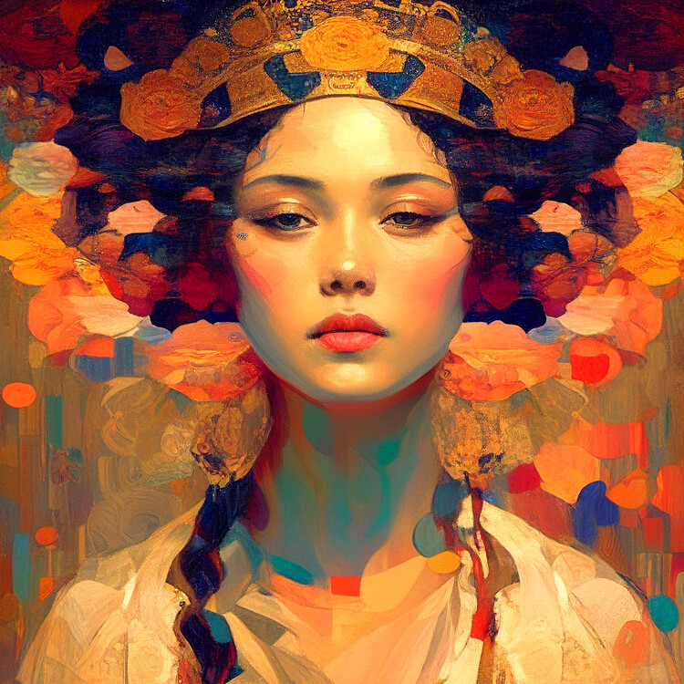 Poster Abstrat portrait, Beautiful chinese woman Painting