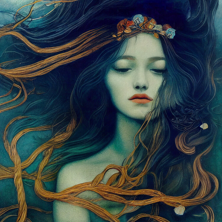 Poster Abstract painting brush Strokes, beautiful woman portrait