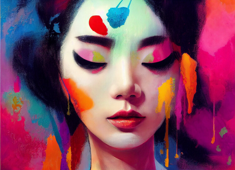 Poster Abstract Pastel painting Beautiful Chinese woman portrait