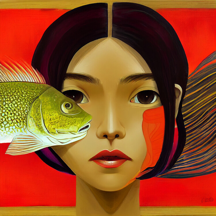 Poster Beautiful portrait, Attractive woman face with redfish