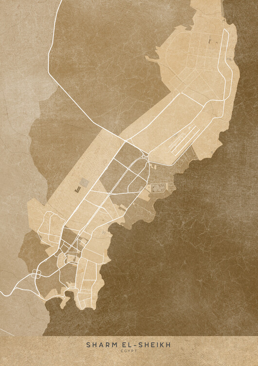 Плакат Map of Sharm El-Sheikh (Egypt) in sepia vintage style